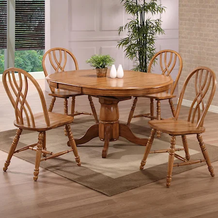 Solid Oak Single Pedestal Dining Table with 4 Double X Back Chairs